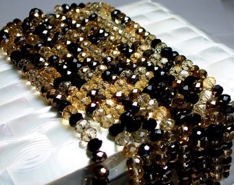 8mm Chinese Glass Crystal Dark Mocha Rondelle strand mix 36pcs Jewelry Beads Jewellery Supplies Mocha Black Gold Copper