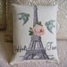 Shabby Romantic Vintage Paris Eiffel Tower with Birdies Canvas Accent Pillow
