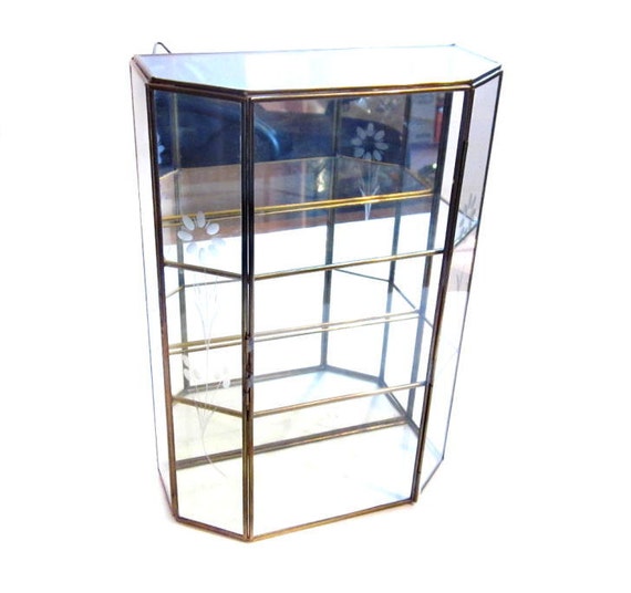 Vintage Brass Glass Curio Display Case Shelf Box