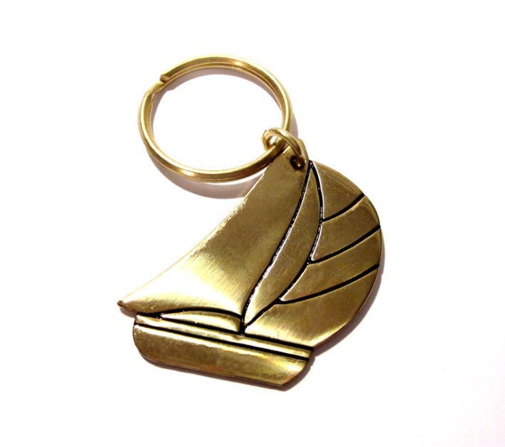 Vintage Sailboat Keychain / Brass Metal Nautical Sail Boat