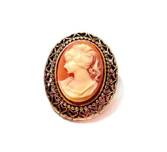 Vintage Cameo Brooch / Plastic Cameo Pin by VintagePennyLane