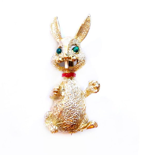 Vintage Rabbit Brooch Enamel Gold Bunny Pin by VintagePennyLane