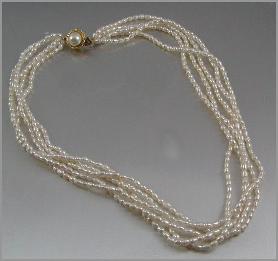Vintage Pearl Necklace 5 Strand Fresh Water Seed Pearls