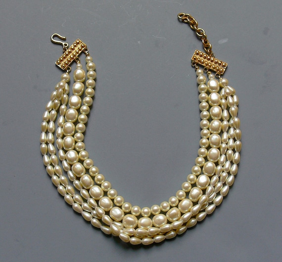 Vintage 5 Strand Faux Pearl Necklace Signed Carolee
