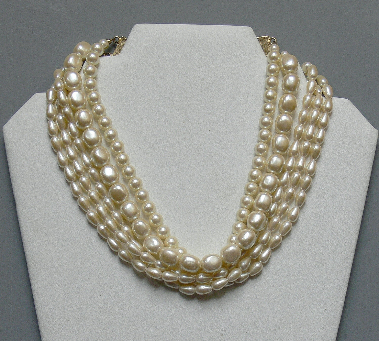 Vintage 5 Strand Faux Pearl Necklace Signed Carolee