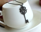 Steampunk Skeleton Key Necklace Oxidized Tiny Victorian Style