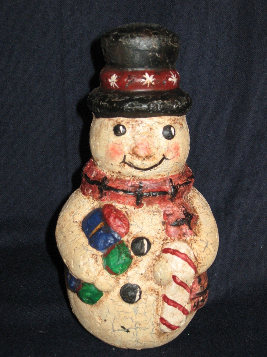 Paper Mache Snowman w/Candy Cane/Packages