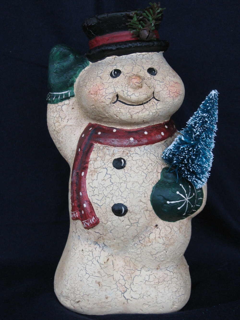 Paper Mache 9 in. Snowman w\/Tree