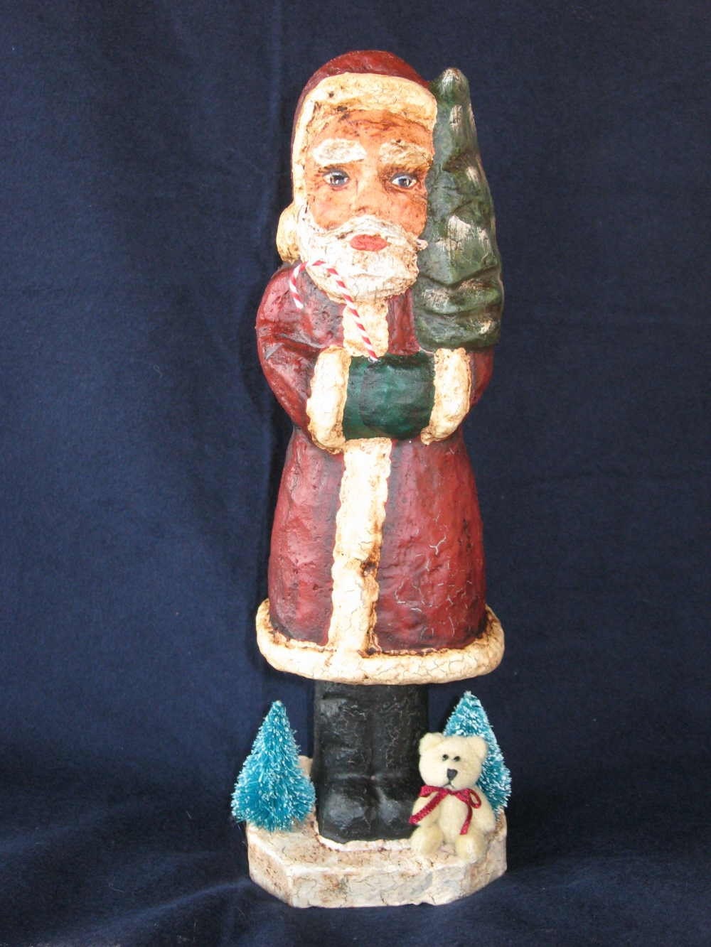 Paper Mache Red Santa w\/Bear and Trees