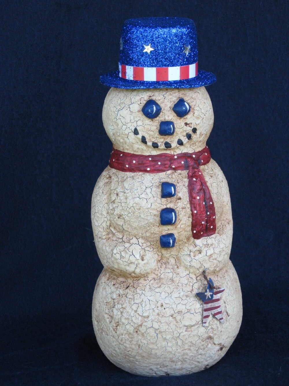 Paper Mache Textured Patriotic Snowman w/Hat and Star