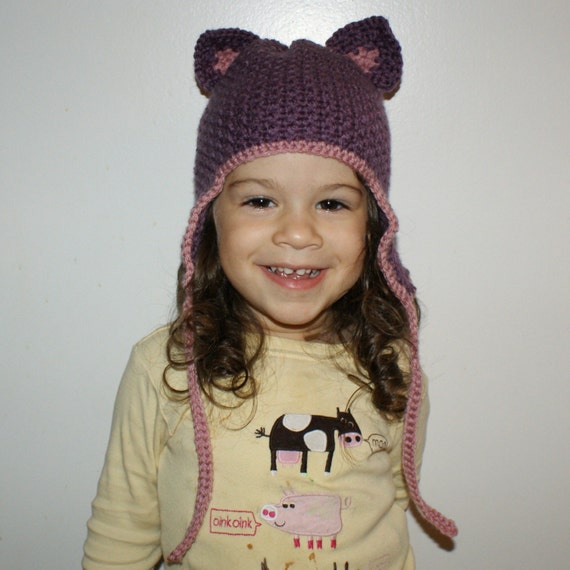 child flaps hat crochet pattern ear Crochet JacquiJCrochet Kitty Ear Hat Flap Child's by Pattern