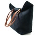 Casual Tote Bag, Black Linen Tote with Tan Leather Handles, Basic Tote, Beach Bag, Women, Large Tote Bag, Market Tote Bag