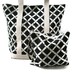Beach Bag/Tote Bag and Utility Pouch Gift Set - Black and Ivory Retro Modern Bamboo Print