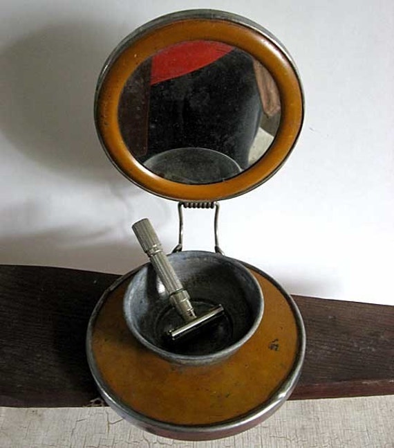 Vintage 1930's Portable Folding Shaving Mirror w Stand