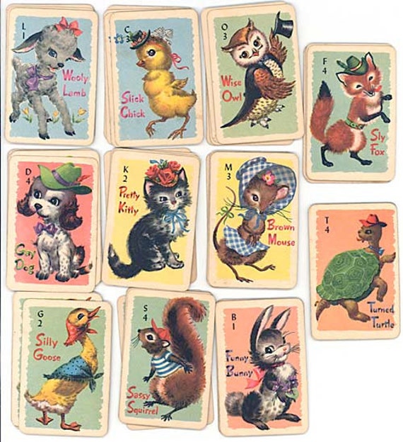 1950 Vintage Animal Rummy Game Cards Deck Whitman Pub. Child