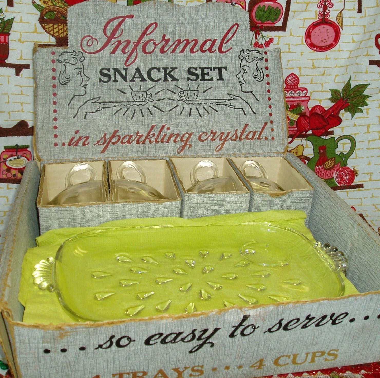 Vintage Clear Glass Snack Set in Box
