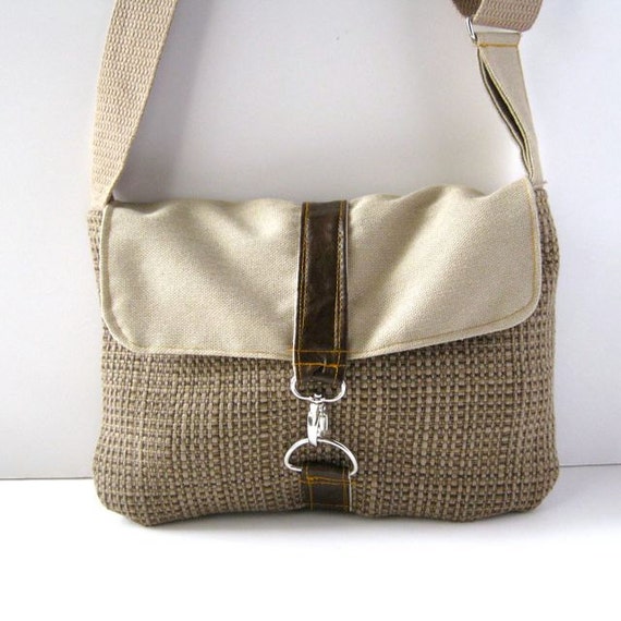 Cream Canvas and Brown Tweed Satchel Made to Order by RACHELelise