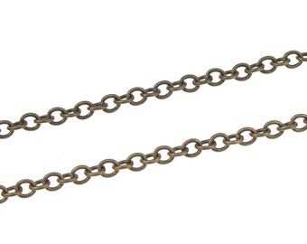 25 Foot Spool Antique Brass Chain Brass Ox 2mm Wide Cable Chain - Loose Bronze Chain for Jewelry Making Necklace Chain (FSABC10)