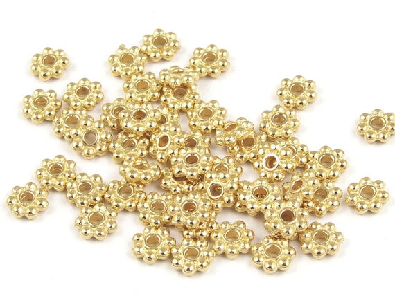 50 Gold Beads 4mm Daisy Beads - Flat Daisy Spacers - Bright Gold Bali ...