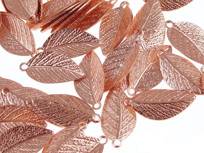 Copper Leaf Charms Bright Copper Plated Leaves Drops 15mm x