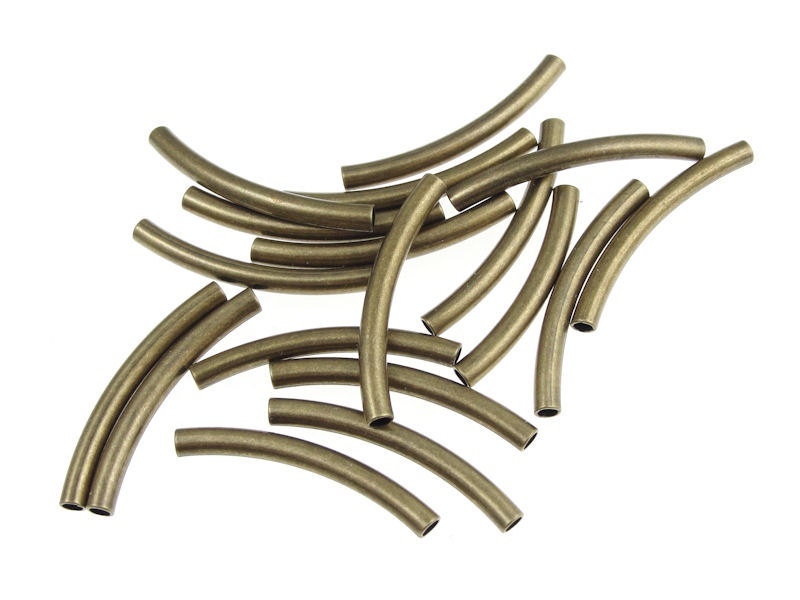 18 Brass Noodle Beads 25mm Antique Brass Tube Beads Curved