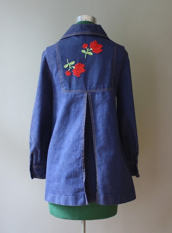 1970's Embroidered Roses Denim Jacket