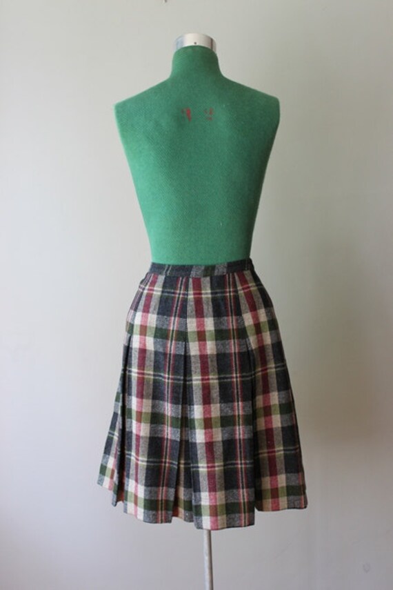 1960s Mini Skirt Vintage 60s Plaid Pleated Wool Skirt 
