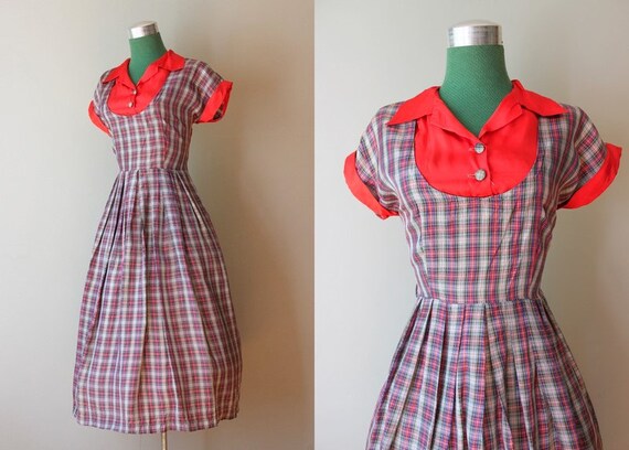 Vintage Dress / 1940s Plaid Taffeta Party Dress / by HolliePoint