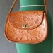 vintage 70s Tooled Leather Purse - 1970s Boho Leather Shoulder Bag