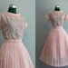 Vintage Dress / 50s 60s Pink Dress / 1950s Embroidered Funnel Neck Dress