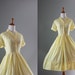 50s Dress / 1950s Lace Inset Day Dress / Vintage 50s Lemon Cotton Dress