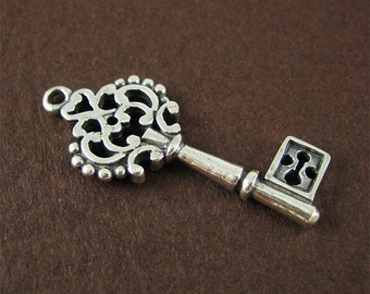 Antiqued Sterling Silver Key Charm Medium Key Pendant