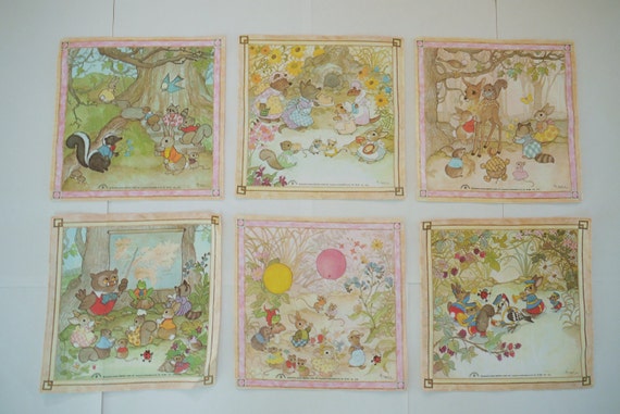 Set of 6 children's vintage handkerchiefs made in Japan