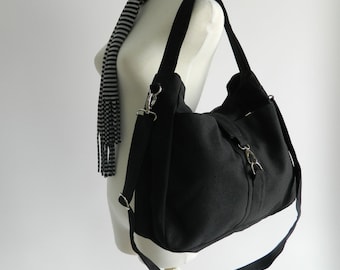 Black canvas messenger bags , vegan diaper bag, Travel tote bag, canvas crossbody Purse, Women hobo bag / SALE 30% - no.15 ASHLEY