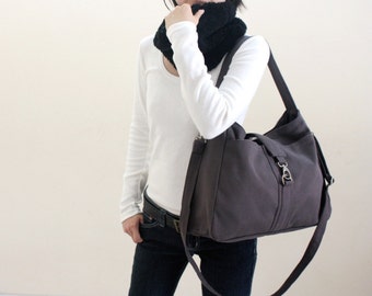 SALE 30% - Gray Messenger bags , Canvas diaper bag , Travel tote bag , Back to school canvas bag , mom Shoulder handbag /no.15 ASHLEY