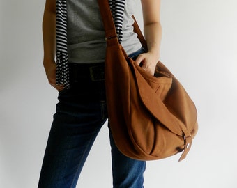 SALE - 30% Cognac canvas Messenger bag, Shoulder bag,Diaper bag, Cross body purse, tote bag ,Gift for her,School Bag / - no.12 KYLIE