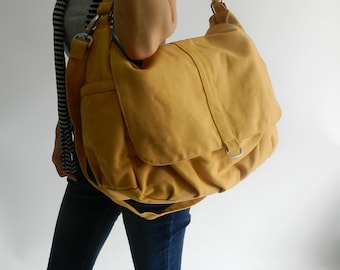 Mustard canvas messenger diaper bag, Women Crossbody handbag ,canvas zipper school bag, shoulder bag, Gift for her / Sale 30% - no.18 DANIEL
