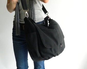 Black messenger diaper bag,Women canvas shoulder bag,cross body bag, back to school bag, Gift for her handbang/ Sale 30% - no.18 -DANIEL