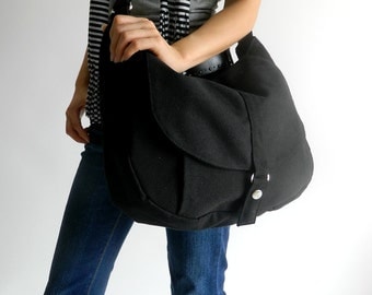 Black canvas messenger bag , Women diaper bag Cross body shoulder bag, School laptop tote bag ,Women canvas Purse / SALE - 30% - no.12 KYLIE