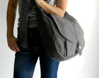 Gray messenger bag, Canvas shoulder bag, Diaper tote bag, Handbag for her, Cross body School Bag , Vegan handbags / SALE - 30% - no.12 KYLIE