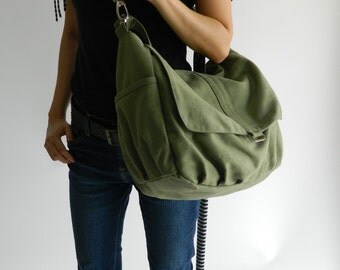 Sale 30% - Smoke green messenger bag,Women canvas shoulder bag, Handbag gift for her , cross body bag ,Diaper bag for Her / no.18 -DANIEL