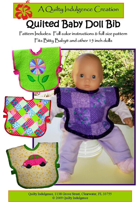 Items similar to Quilted Baby Doll Bib Pattern Fits Bitty Baby and 15