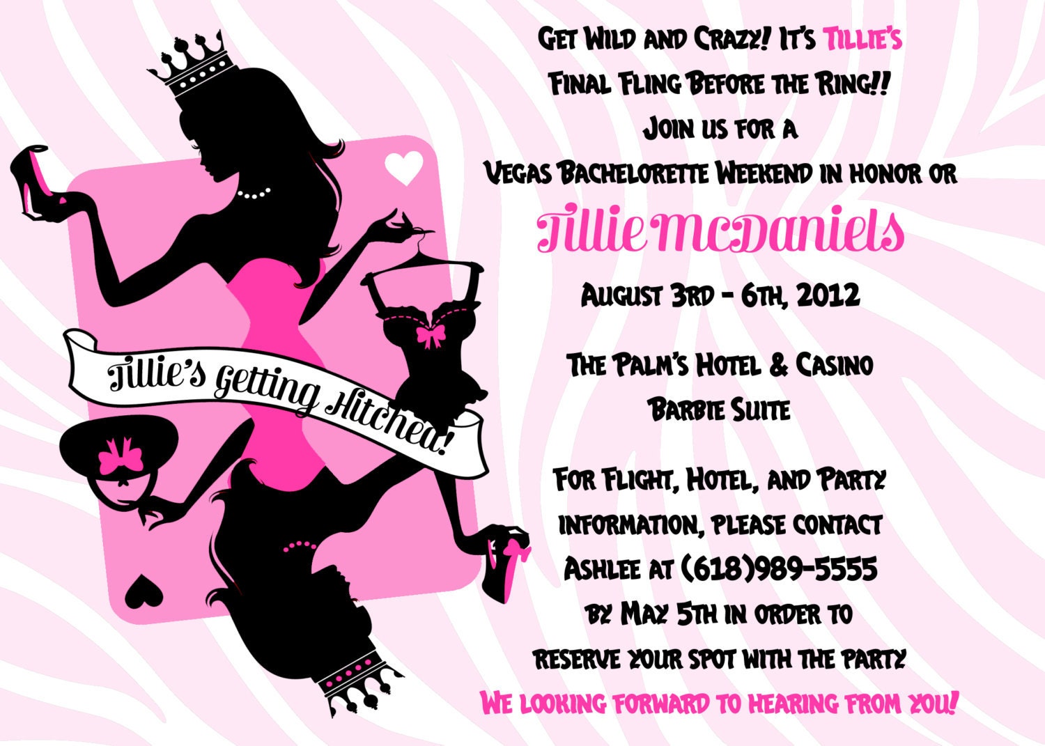 Items similar to Barbie Style Vegas Bachelorette Party Invitation Customizable and PRINTABLE