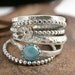 Sterling Silver Stacking Rings with Flower Bud and Turquoise Cabochon
