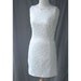 SALE 80s does 50s Vintage Cocktail Dress White Stretch Brocade B36 7 8