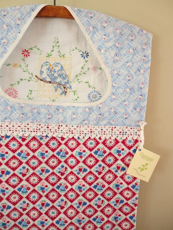 clothespin bag created from vintage embroidered towel