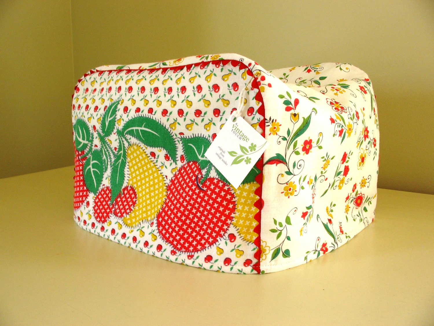 four slice toaster cover from vintage feedsack and fruit