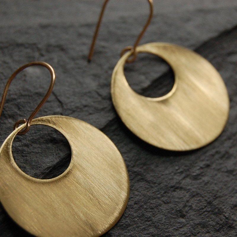 Mod Brass Circle Earrings with 14K Gold Fill Simple by kusu