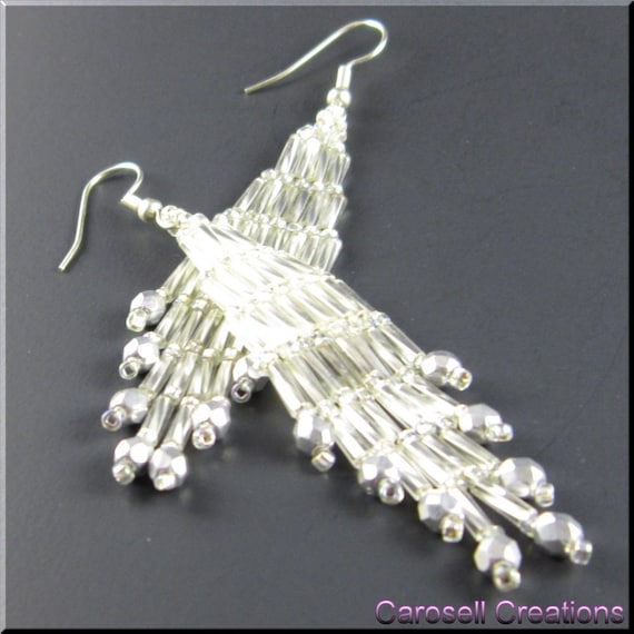 Bugle Girl Beadwork Dangle Chandelier Seed Bead Earrings in