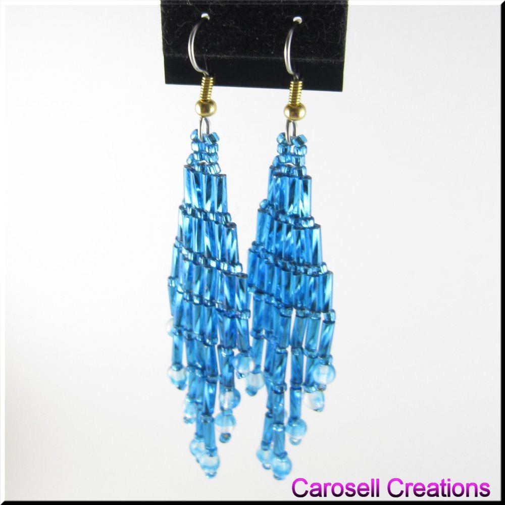 Bugle Girl Beadwork Chandelier Dangle Seed Bead Earrings in